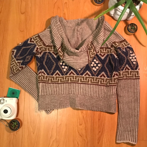 Free People Tribal Cropped Knitted Hoodie Sweater - Picture 2 of 4